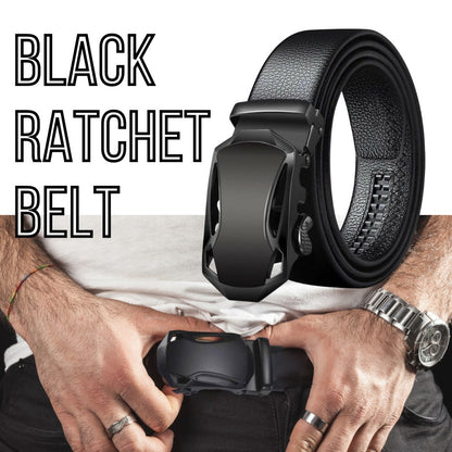 Microfiber Leather Ratchet Belt Adjustable Automatic Buckle Black Belts For Men